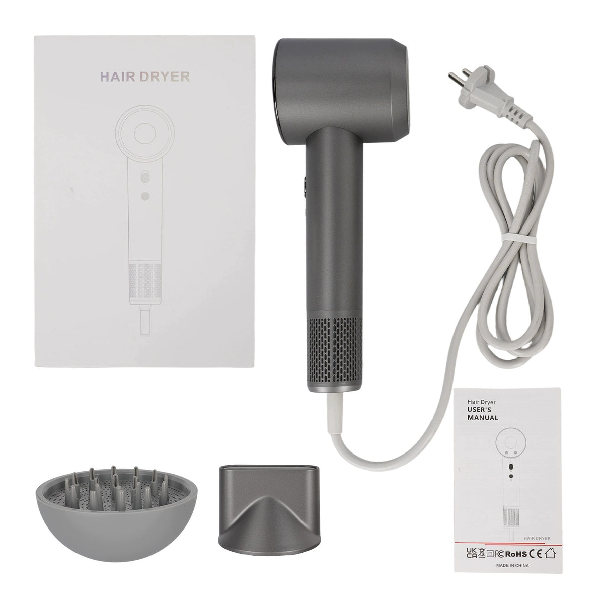 HAIR DRYER WITH IONIZATION 1600W Cold Vent + Concentrator & Diffuser Packaging status original