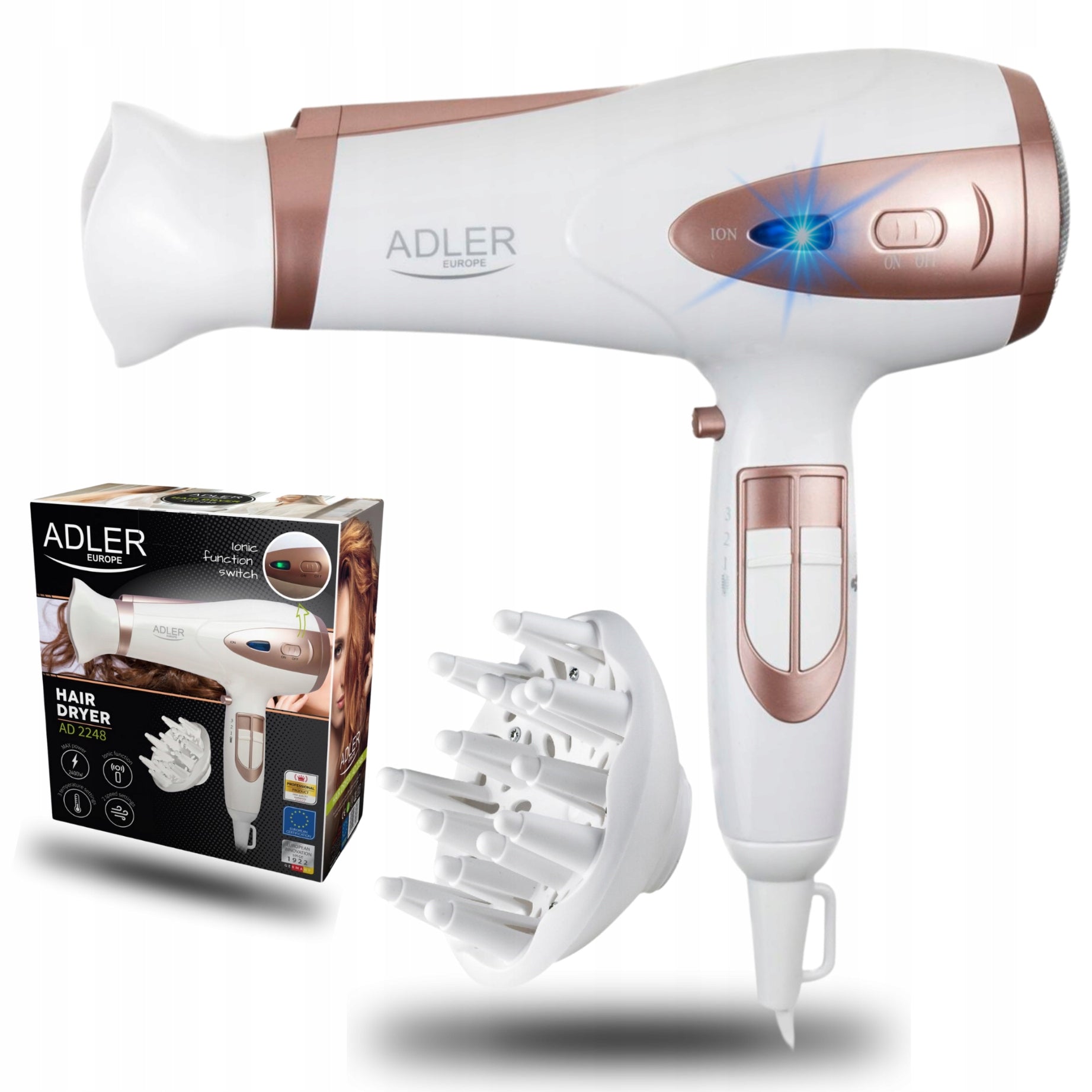 HAIR DRYER WITH IONIZATION 2400W Cold Air + Concentrator & Diffuser