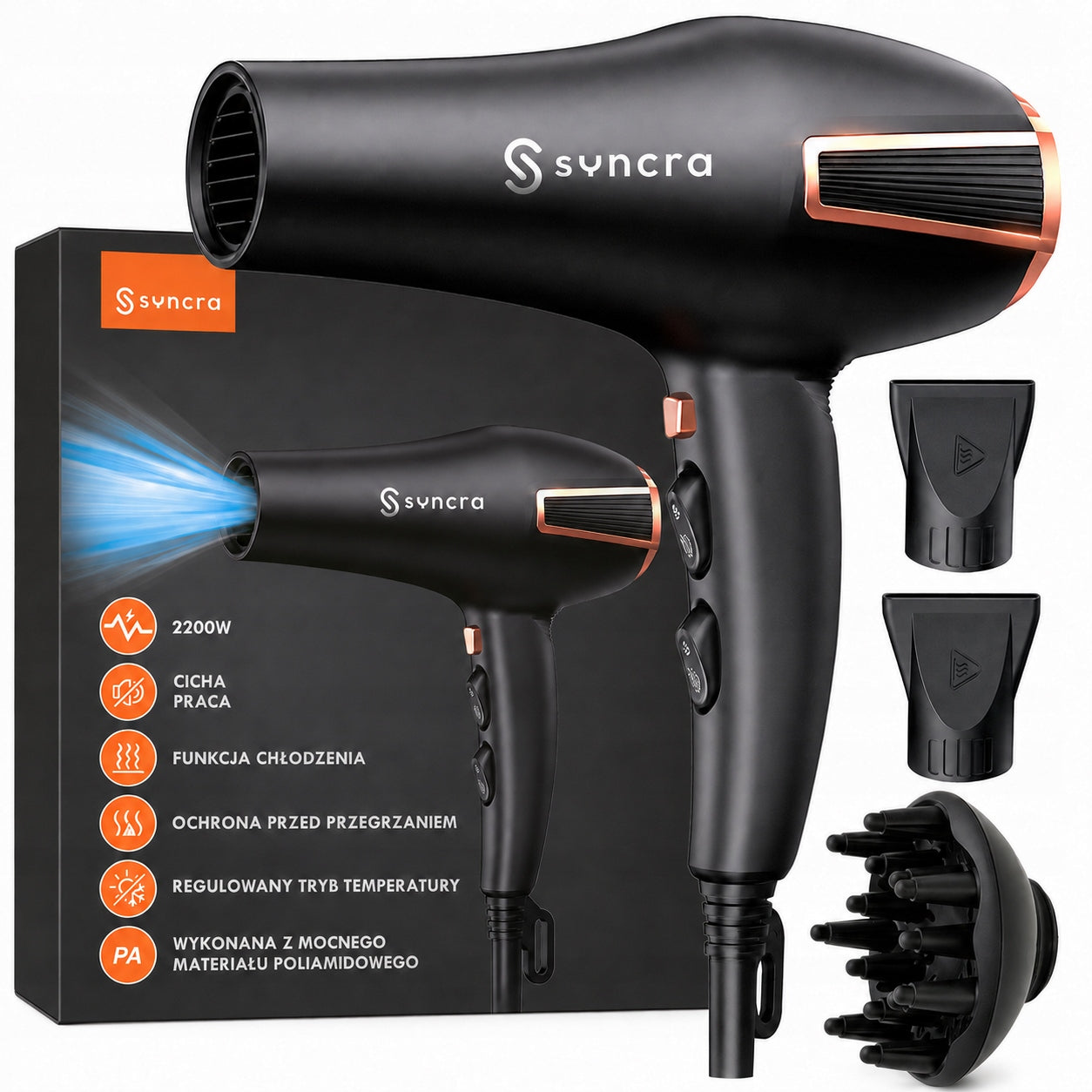 HAIR DRYER WITH IONIZATION STRONG 2200W + COLD AIR PROFESSIONAL PRO