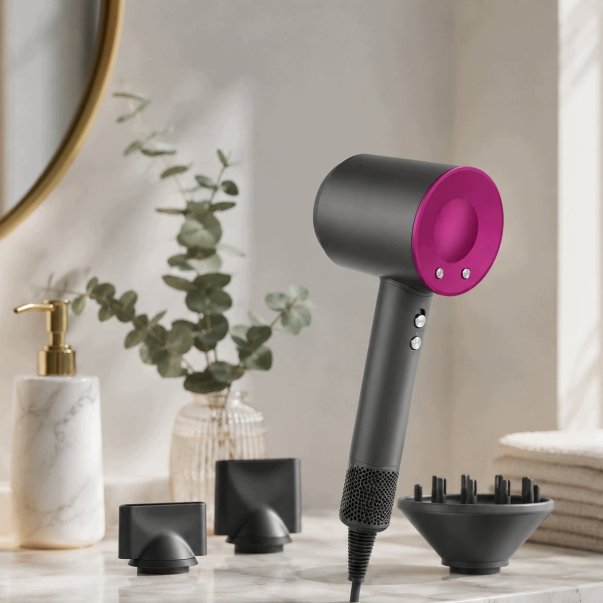 HAIR DRYER WITH IONIZATION STRONG QUIET 1500W DIFFUSER 5IN1 FAST SET Packaging status original