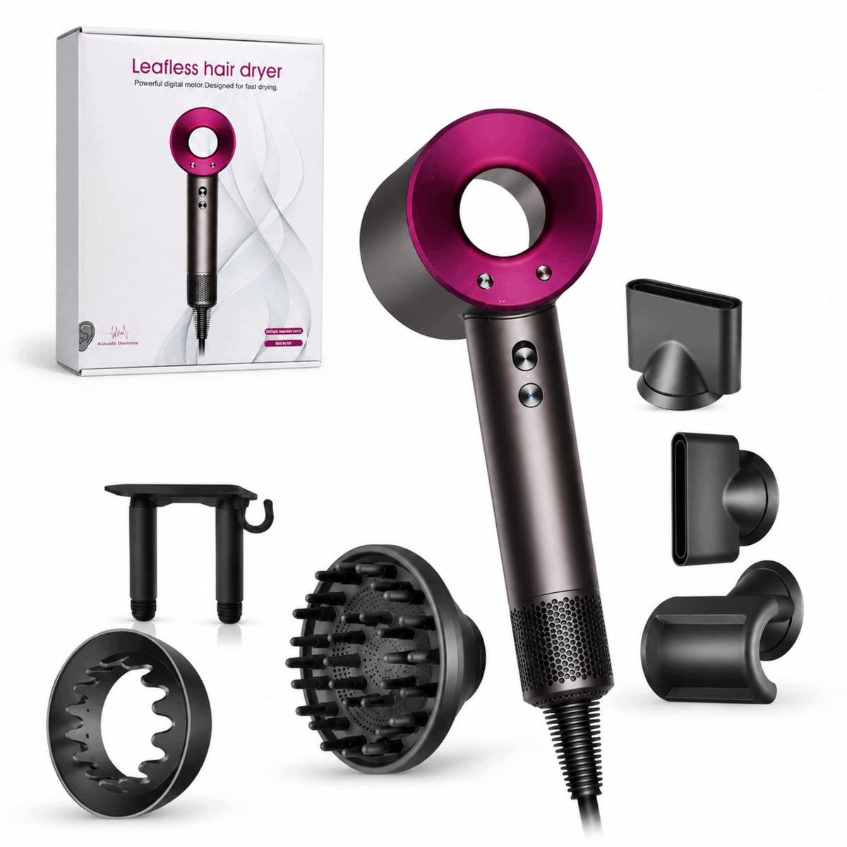 HAIR DRYER WITH IONIZATION STRONG QUIET 1500W DIFFUSER 5IN1 FAST SET
