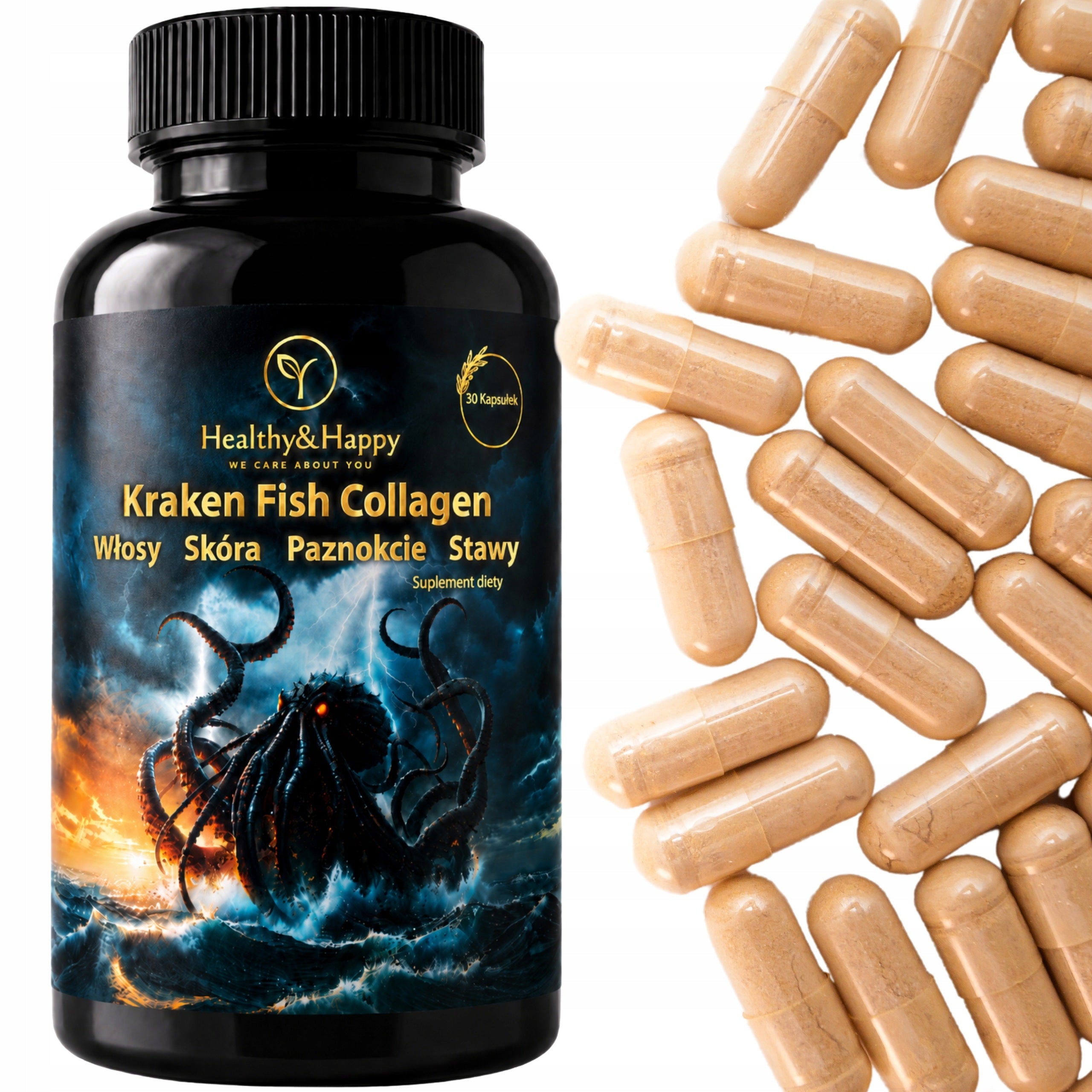 HAIR JOINTS NAILS SKIN COLLAGEN Strong FISH for Vitamin C Collagen Kraken Manufacturer code tabletki na paznokcie stawy włosy skóre