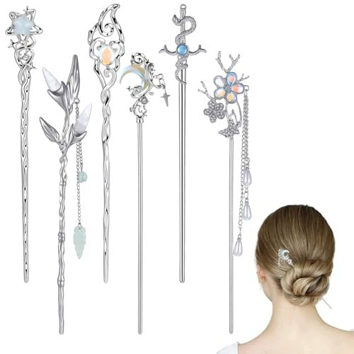 HAIR STICKS SET OF 6 PIECES METAL ACRYLIC AESTHETIC FOR WOMEN Brand no brand