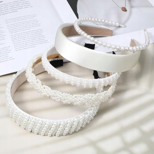 HAIRBANDS WHITE PEARL VINTAGE ELEGANT FOR THE FOREHEAD SET OF 5 PCS. Manufacturer code Bez marki