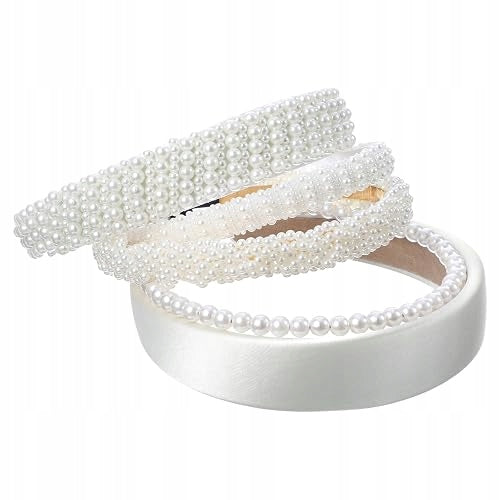 HAIRBANDS WHITE PEARL VINTAGE ELEGANT FOR THE FOREHEAD SET OF 5 PCS.