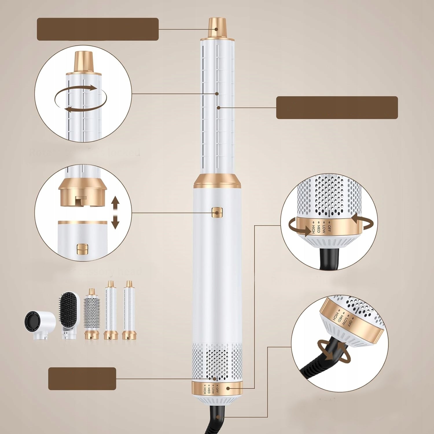 HAIRDRYER STYLING SET 5IN1 800W WT-638 WHITE Manufacturer code 754021