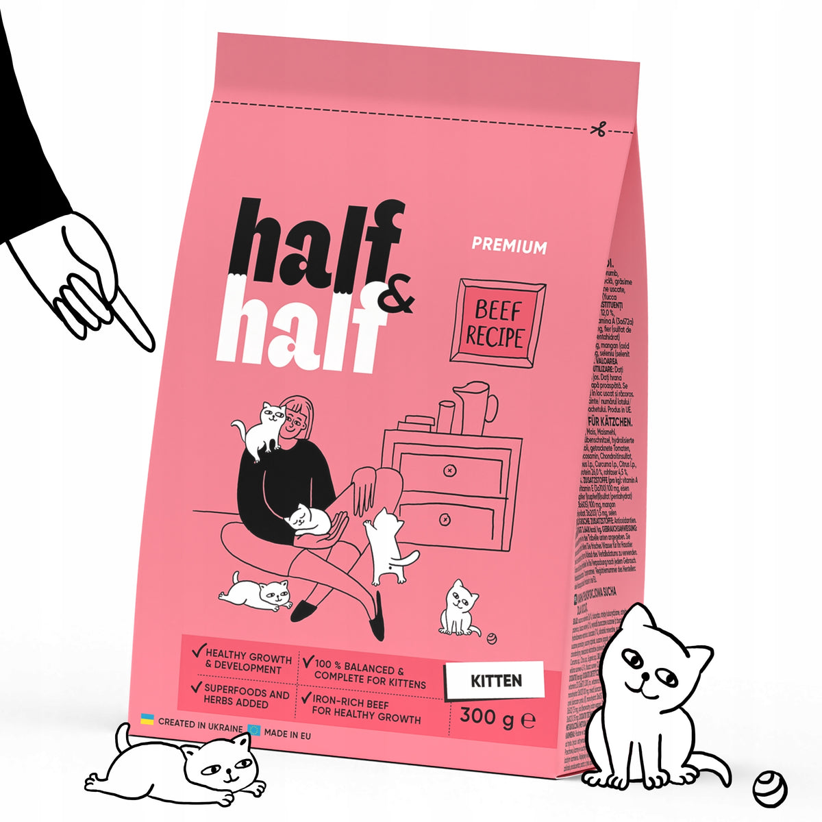 HALF&HALF dry food for kittens WITH BEEF AND VITAMINS 300 g
