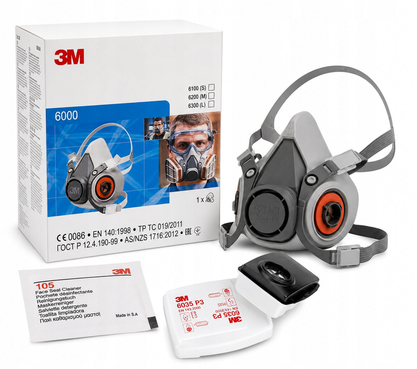 HALF MASK DUST MASK 3M 6200 6000 COMPLETE WITH FILTERS 3M 6035 P3