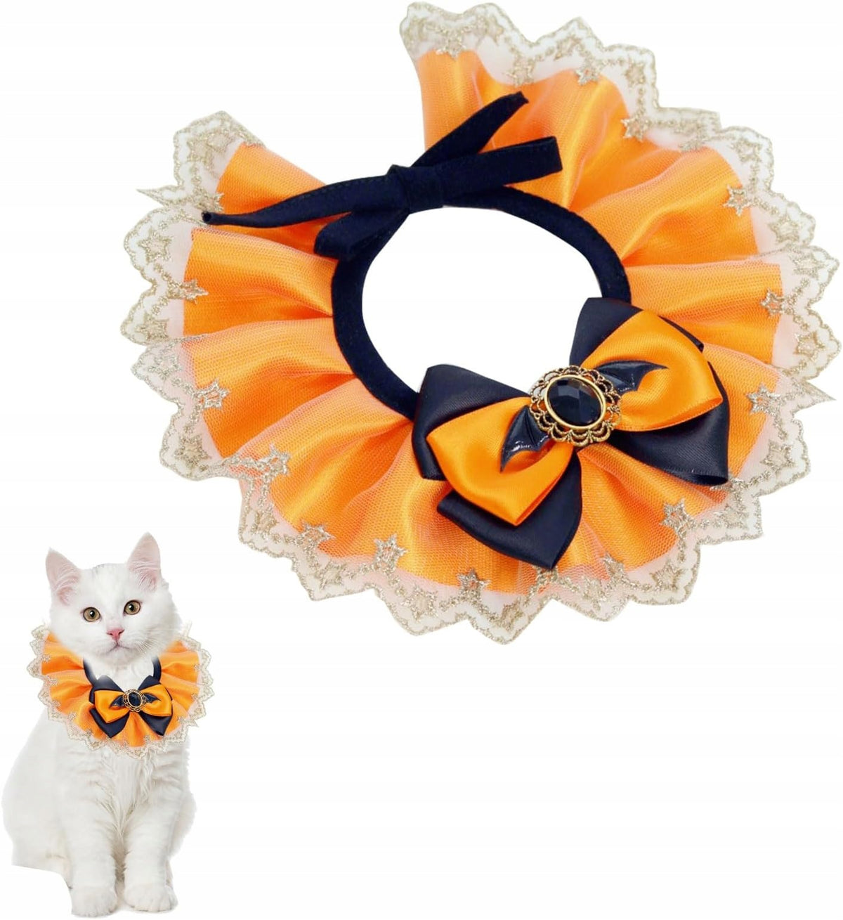 HALLOWEEN LACE COLLAR 25-30CM FOR CAT DOG CHRISTMAS ORANGE