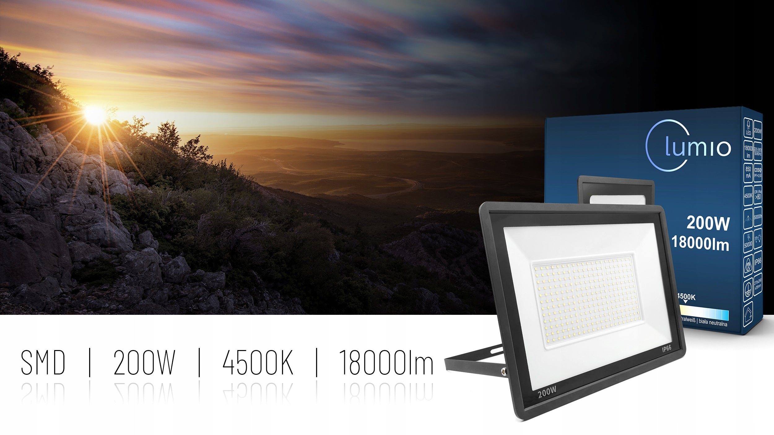 HALOGEN FLOODLIGHT LED LAMP 200W 4500lm IP66 OUTDOOR 4500K NEUTRAL Packaging status original