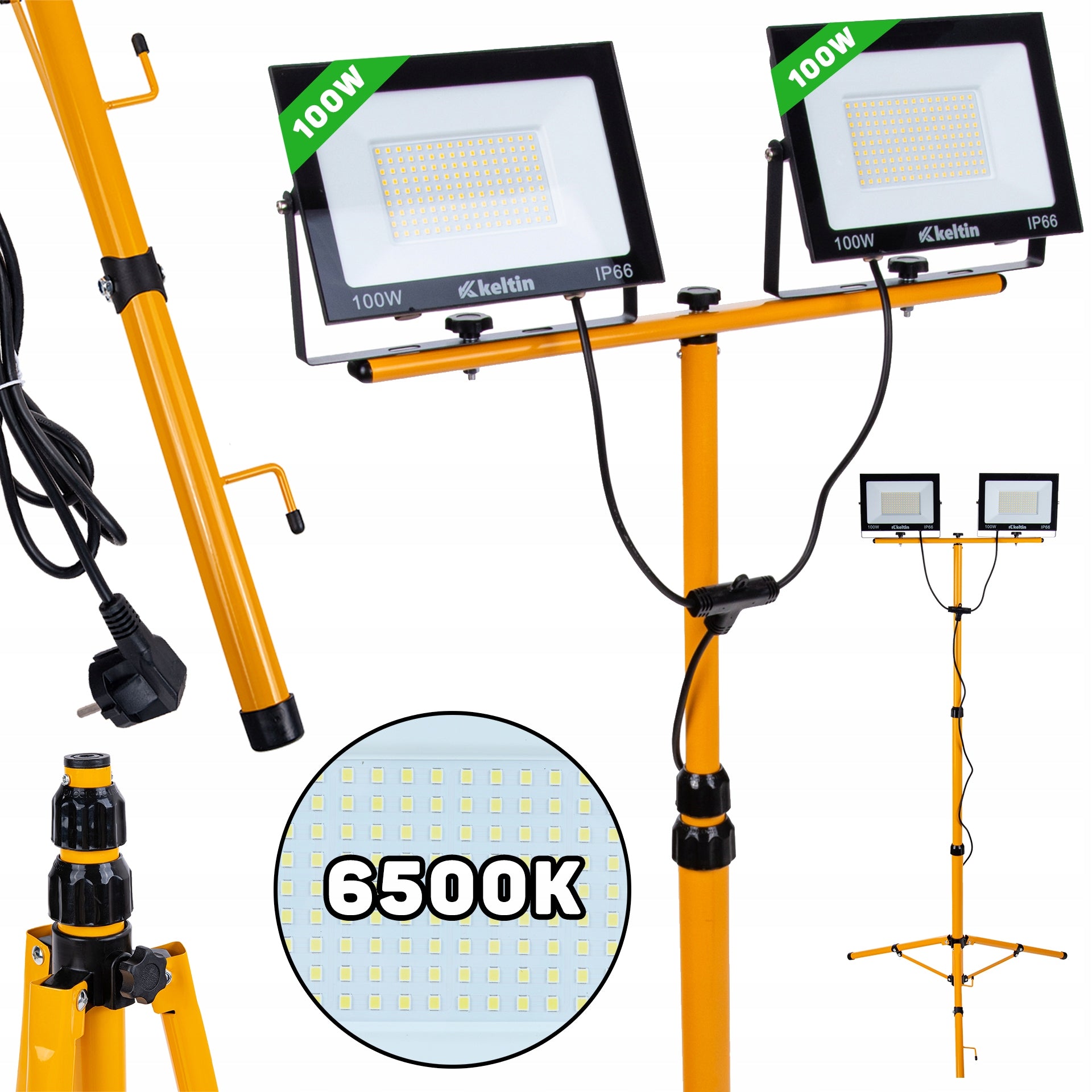 HALOGEN FLOODLIGHT LED LAMP 2X100W TRIPOD COLOR WHITE COLD 6500K KELTIN