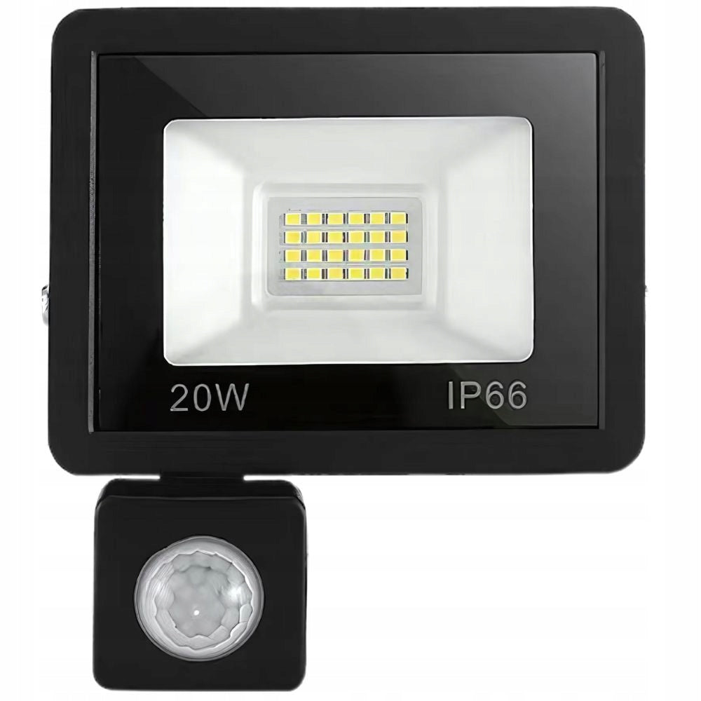 HALOGEN FLOODLIGHT LED SPOTLIGHT 20W 6000K WITH IP66 DUSK MOTION SENSOR