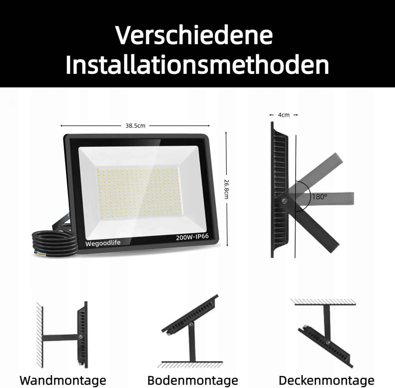 HALOGEN FLOODLIGHT SPOTLIGHT OUTDOOR LED ILLUMINATOR LAMP 200 W IP65 Manufacturer code NAŚWIETLACZ 200W