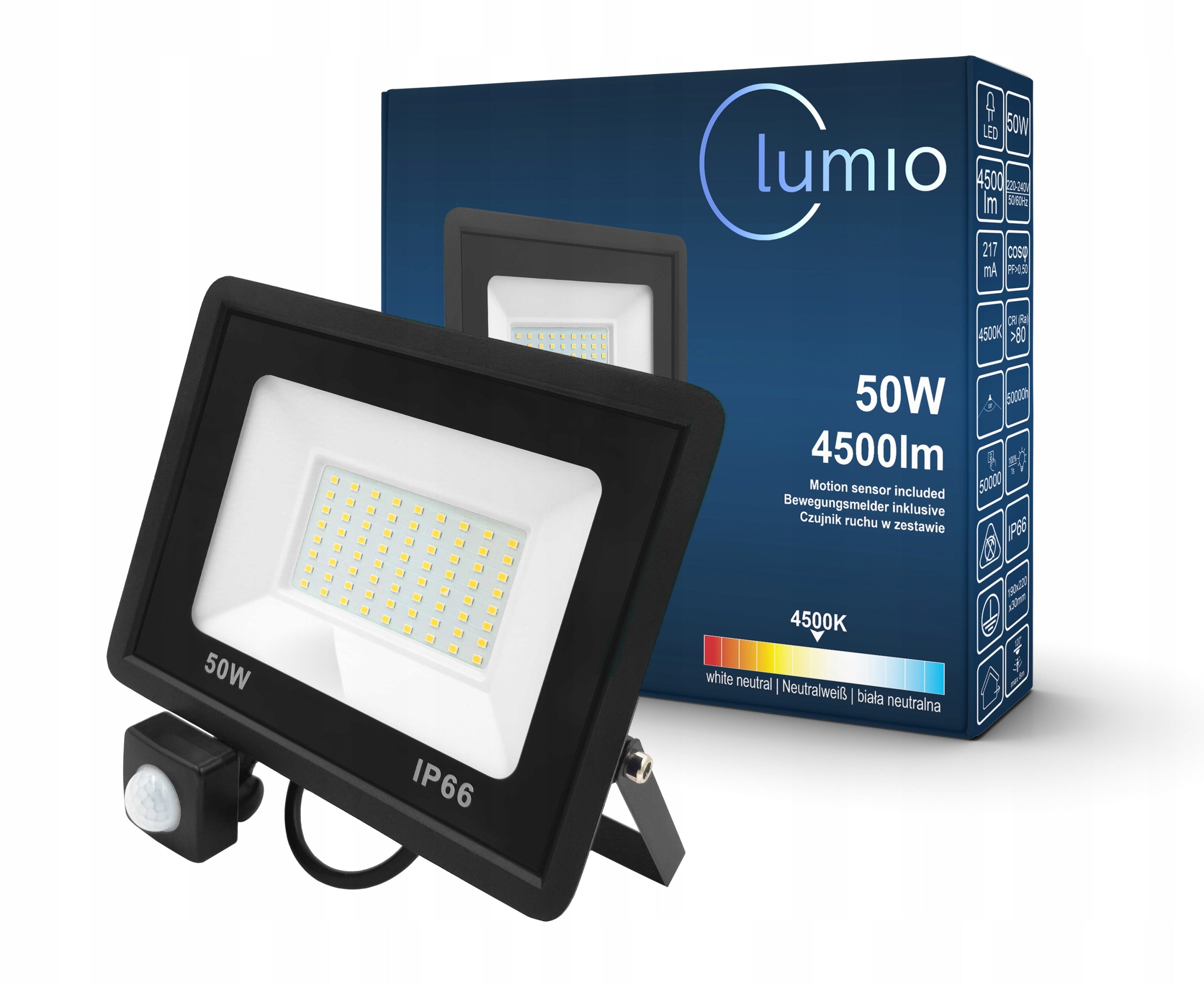 HALOGEN HEADLIGHT FLOODLIGHT LED LAMP 50W 4500lm 4500K MOTION SENSOR