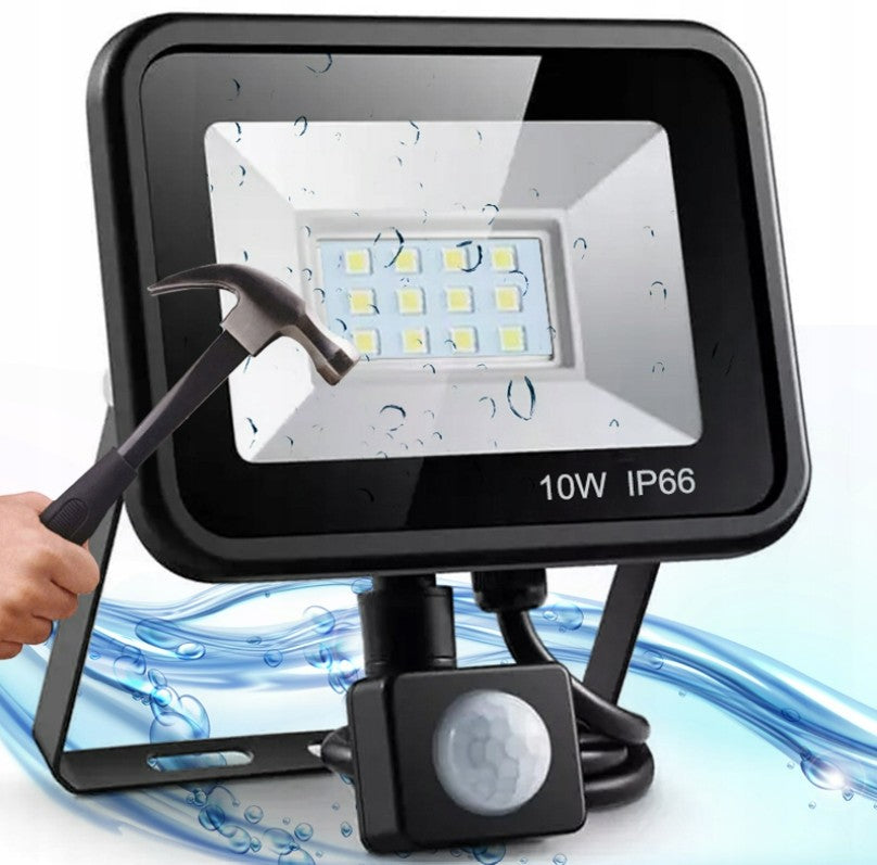 HALOGEN LED 10W LAMP WITH DUSK MOTION SENSOR OUTDOOR FLOODLIGHT IP66