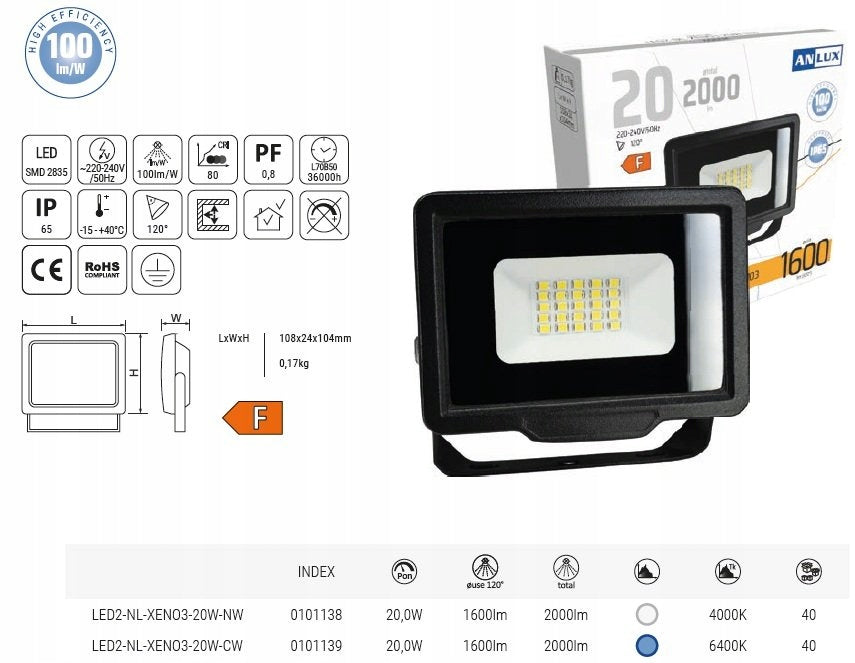 HALOGEN LED 20W FLOODLIGHT SLIM OUTDOOR IP66 WORKING WHITE neutral Packaging status original