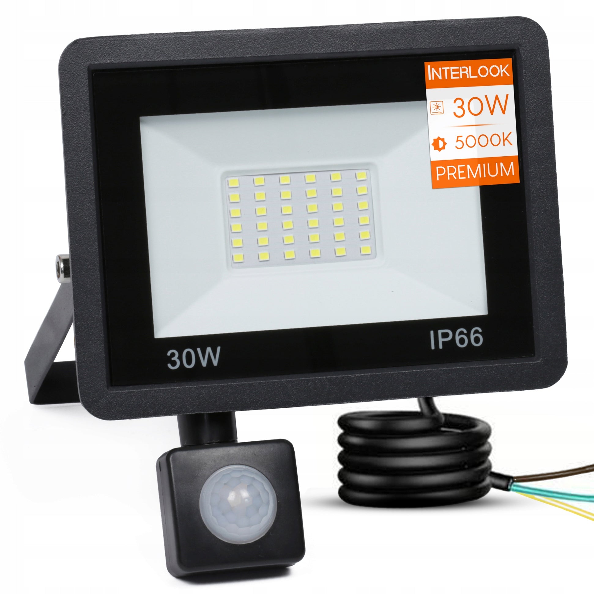 HALOGEN LED 30W LAMP WITH DUSK MOTION SENSOR OUTDOOR FLOODLIGHT IP65