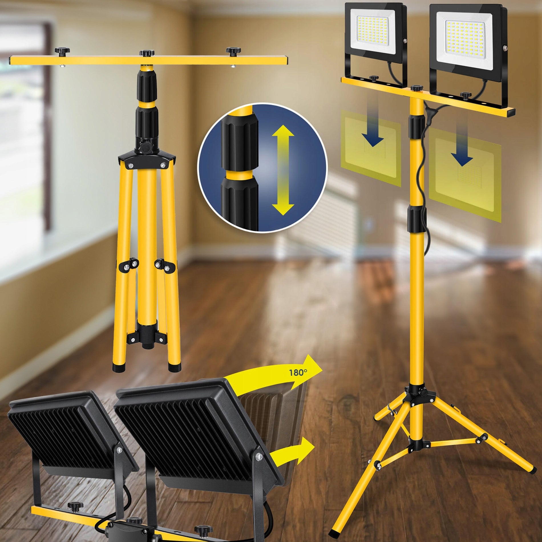 HALOGEN LED BUILDING LAMP ON TRIPOD DUAL FLOODLIGHT 2x100W IP65 Packaging status original