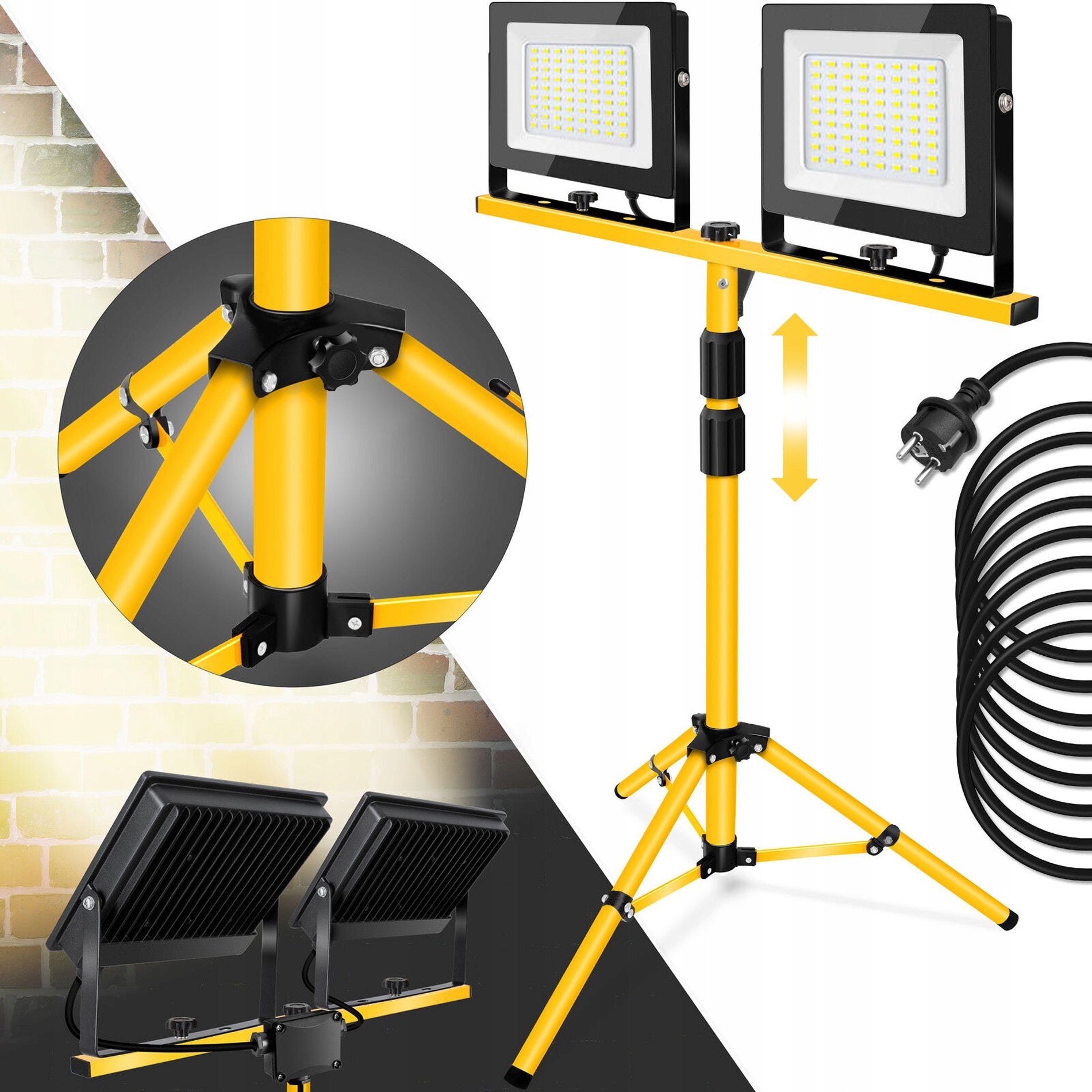 HALOGEN LED BUILDING LAMP ON TRIPOD DUAL FLOODLIGHT 2x100W IP65