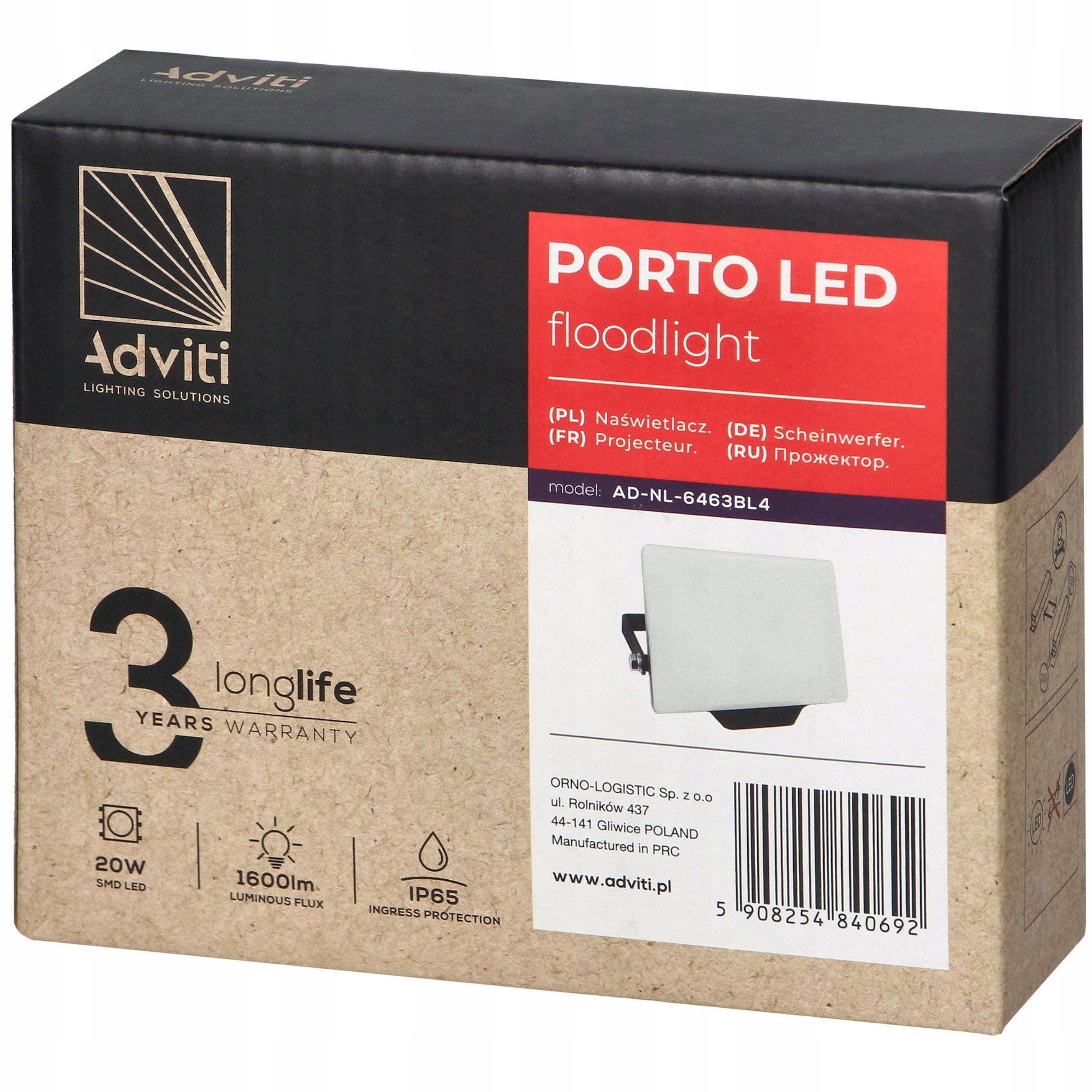 HALOGEN LED FLOODLIGHT 20W 1600lm FRAMELESS OUTDOOR LAMP 4000K IP65 Packaging status original