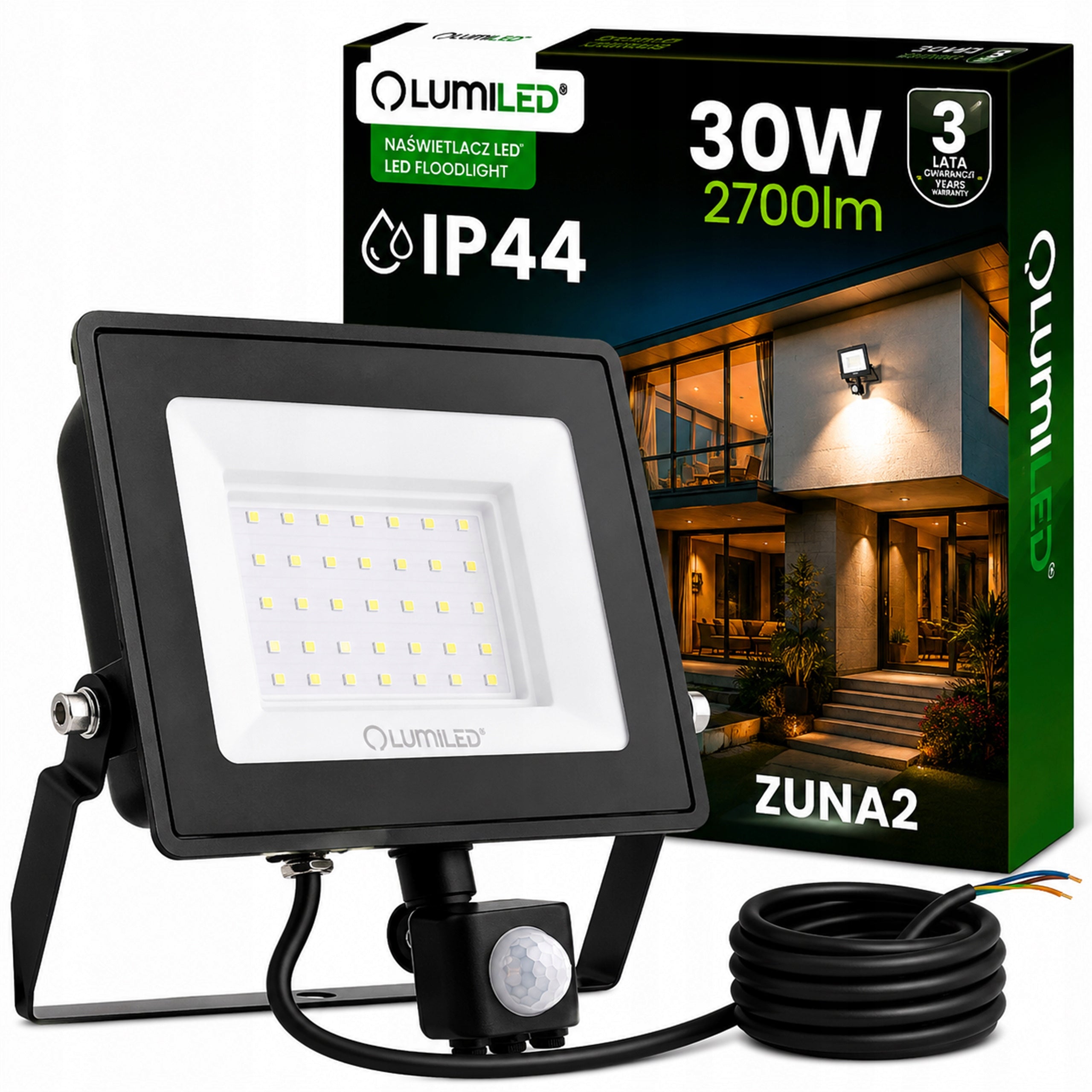 HALOGEN LED FLOODLIGHT 30W 4000K IP44 OUTDOOR MOTION SENSOR LAMP