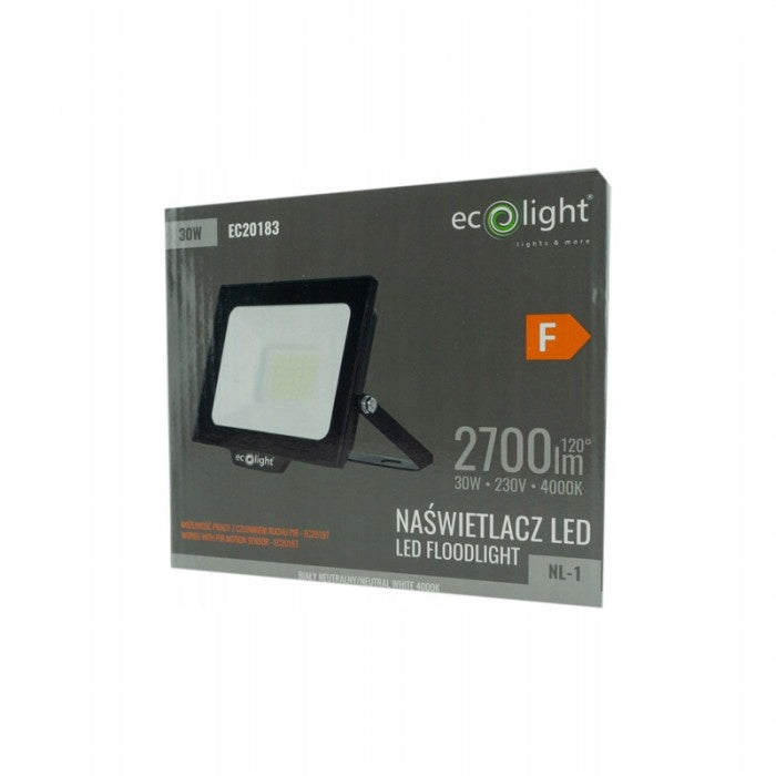 HALOGEN LED FLOODLIGHT NEUTRAL 30W 4000K 2700LM BLACK POSSIBLE SENSOR Batteries included no