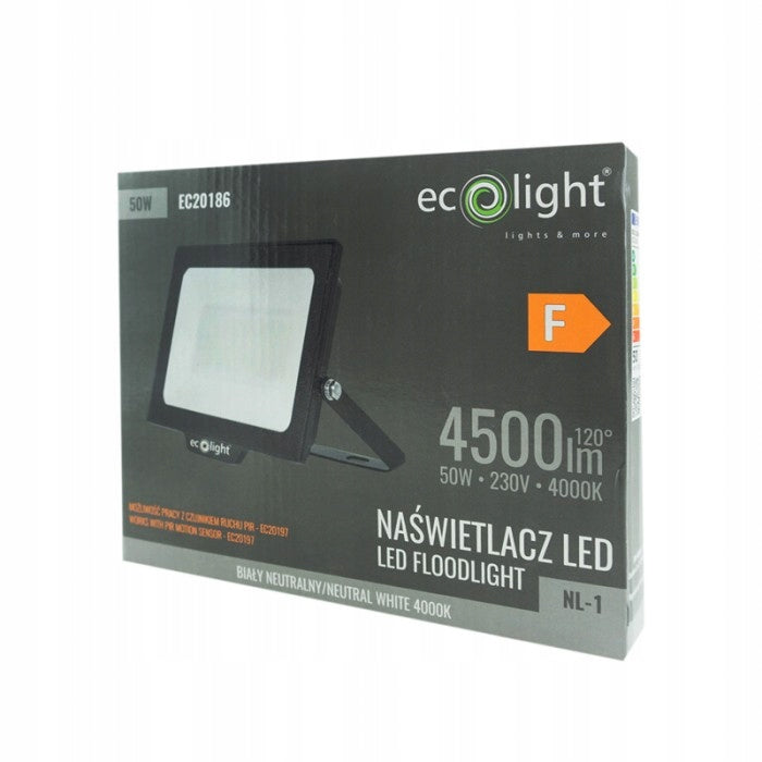 HALOGEN LED FLOODLIGHT NEUTRAL 50W 4000K 4500LM BLACK POSSIBLE SENSOR Batteries included no