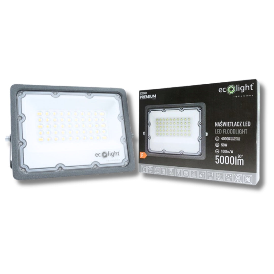 HALOGEN LED FLOODLIGHT NEUTRAL 50W 4000K 5000LM BLACK ECOLIGHT IP65 Manufacturer code EC20491