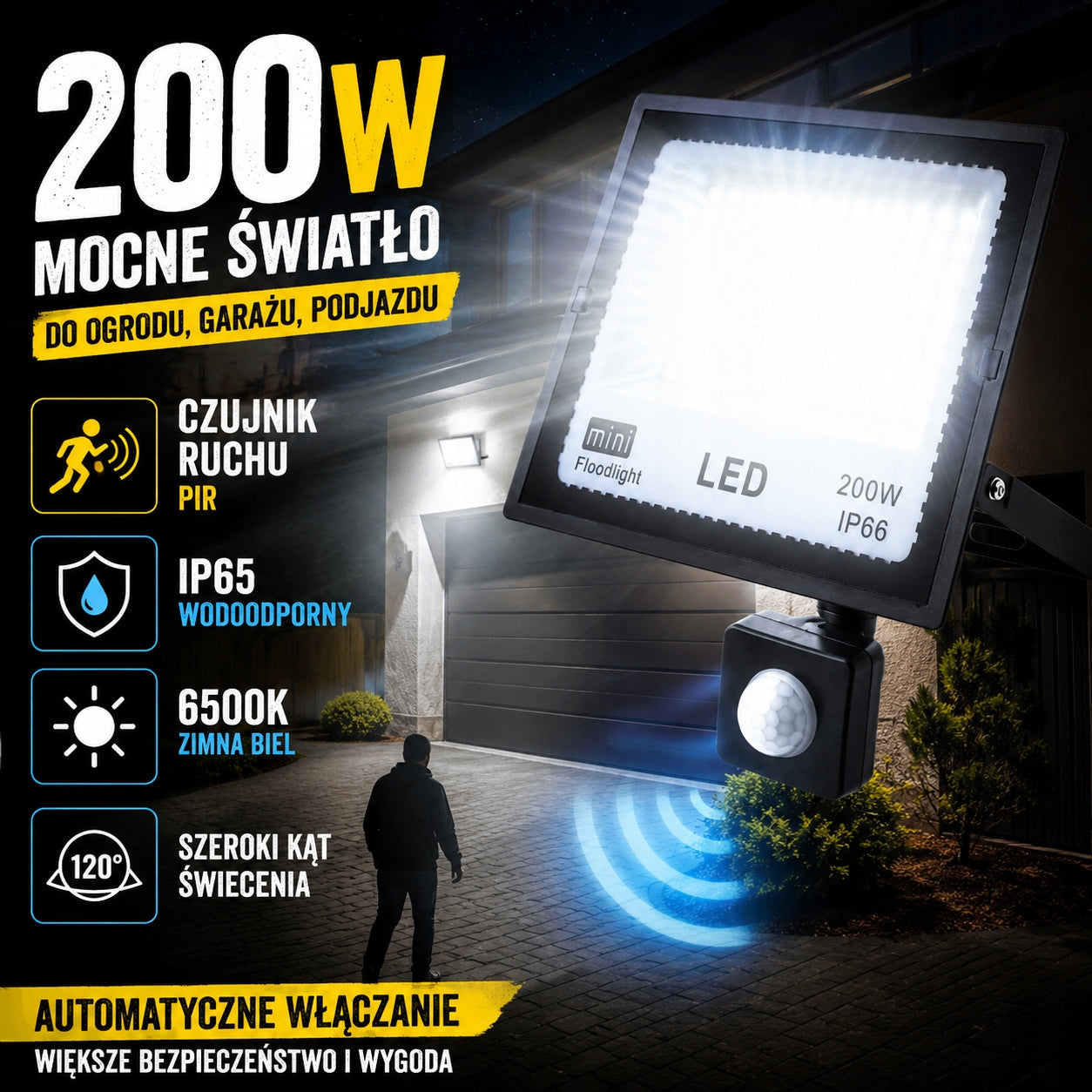 HALOGEN LED STRONG LIGHT FLOODLIGHT 200W MOTION SENSOR Packaging status original