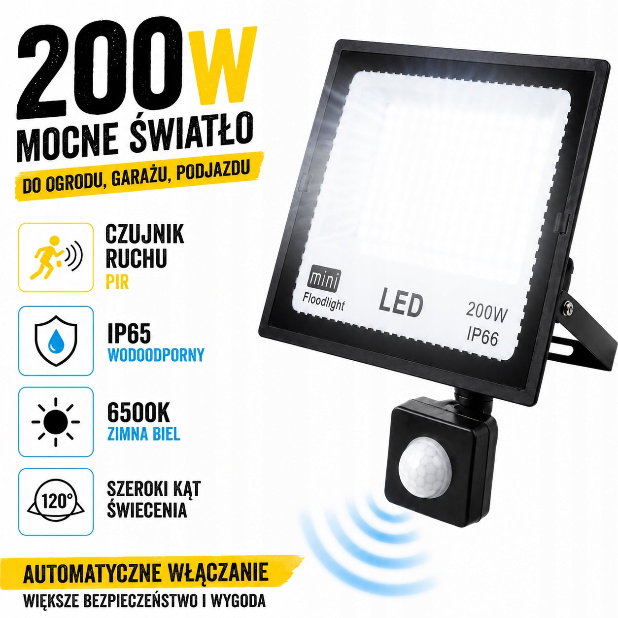HALOGEN LED STRONG LIGHT FLOODLIGHT 200W MOTION SENSOR