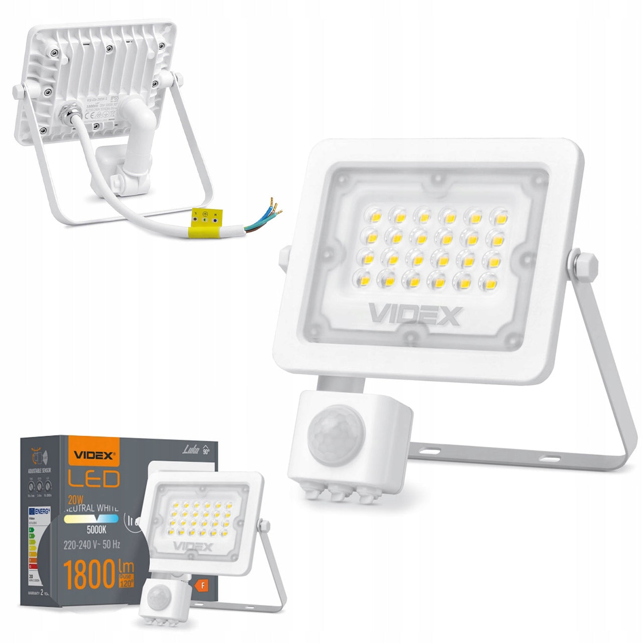 HALOGEN LED WITH MOTION SENSOR 20W WEATHER RESISTANT WHITE
