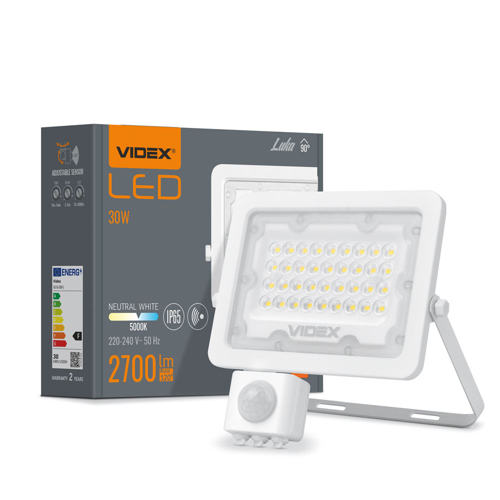 HALOGEN LED WITH MOTION SENSOR 30W WEATHER RESISTANT WHITE Manufacturer code VLE-F2e-305W-S