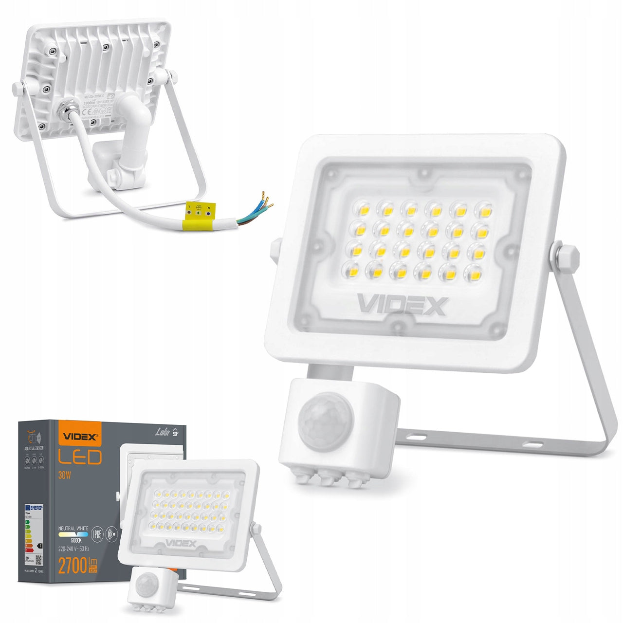 HALOGEN LED WITH MOTION SENSOR 30W WEATHER RESISTANT WHITE