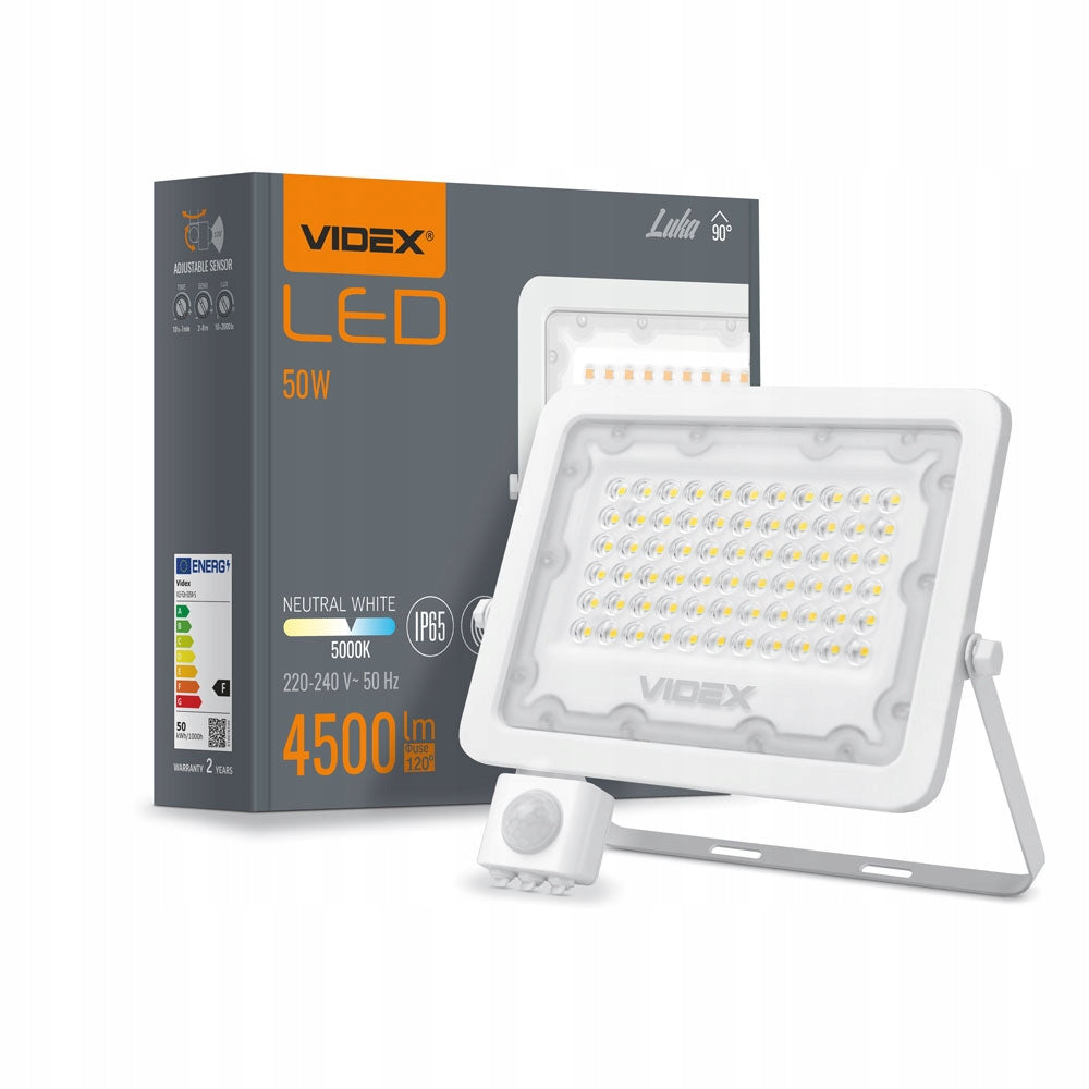 HALOGEN LED WITH MOTION SENSOR 50W WEATHER RESISTANT WHITE Manufacturer code VLE-F2e-505W-S