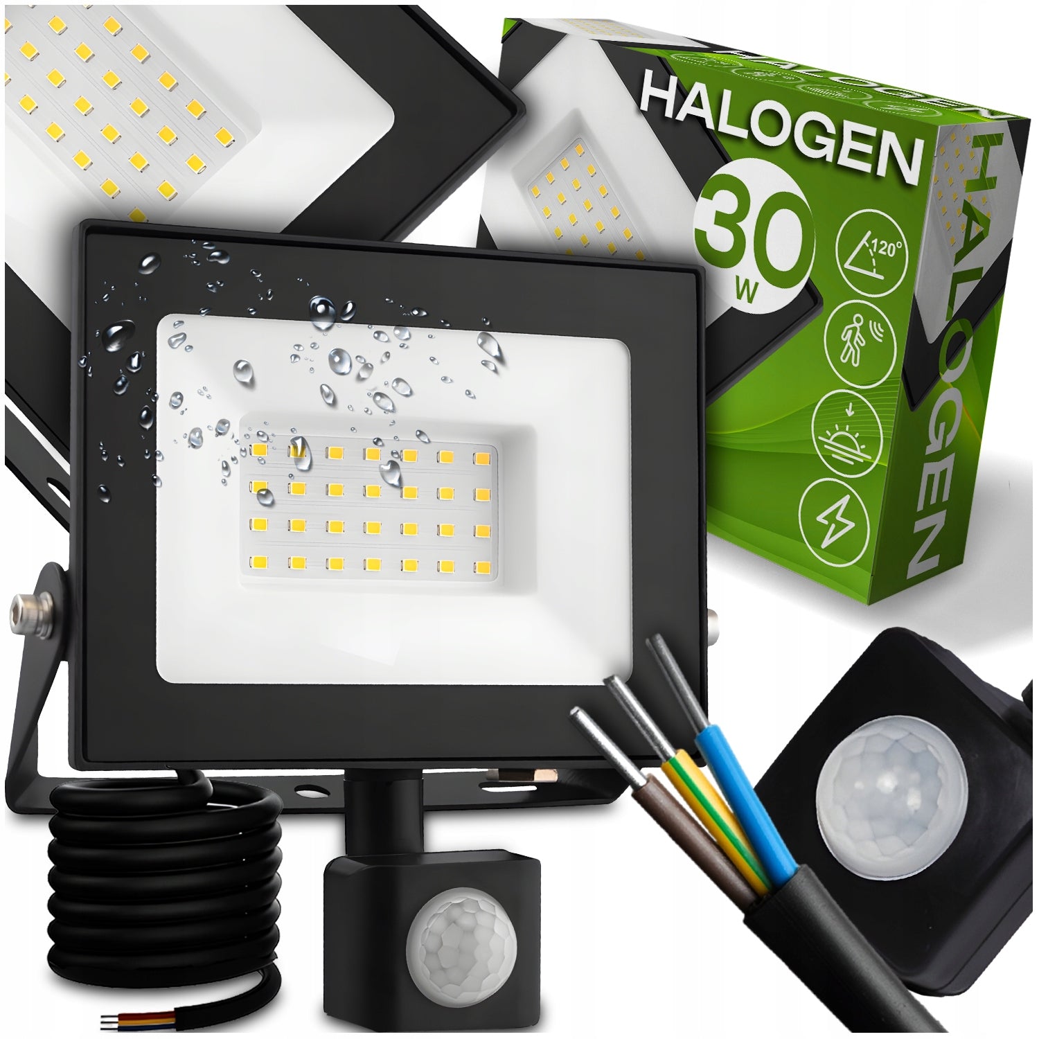 HALOGEN LED WORK FLOODLIGHT LAMP MOTION SENSOR LED 30W OUTDOOR