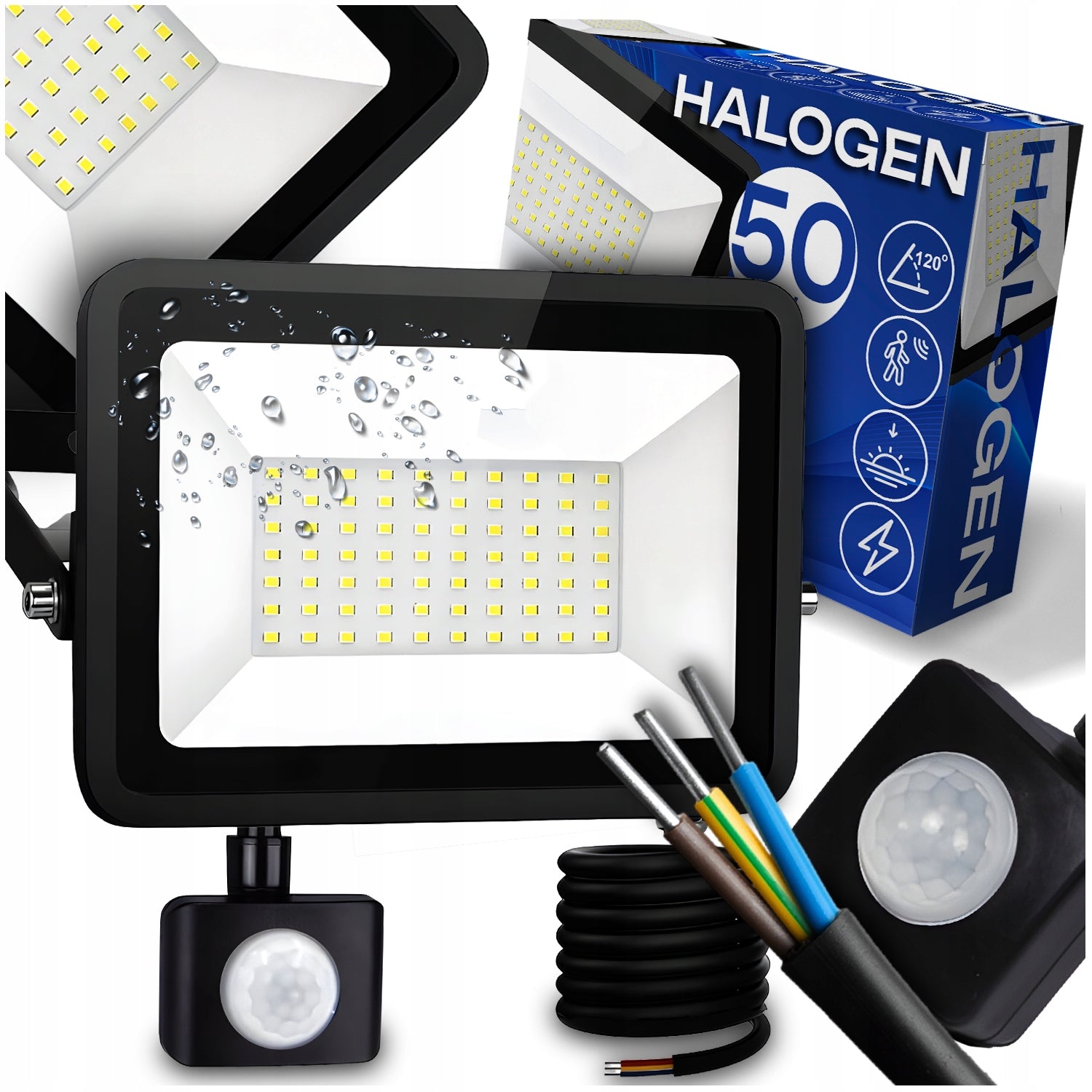 HALOGEN LED WORK FLOODLIGHT LAMP MOTION SENSOR LED 50 IN OUTDOOR