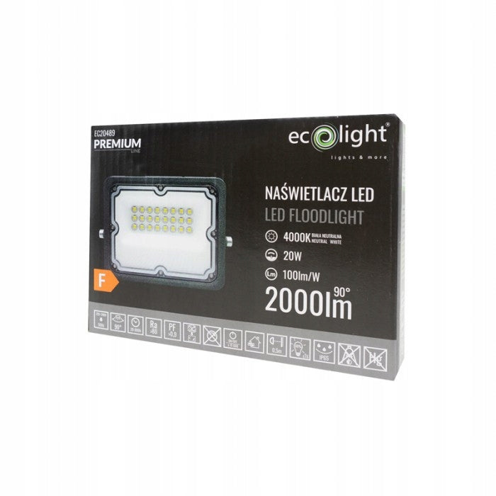 HALOGEN NEUTRAL LED FLOODLIGHT 20W 4000K 2000LM BLACK ECOLIGHT IP65 Color gray