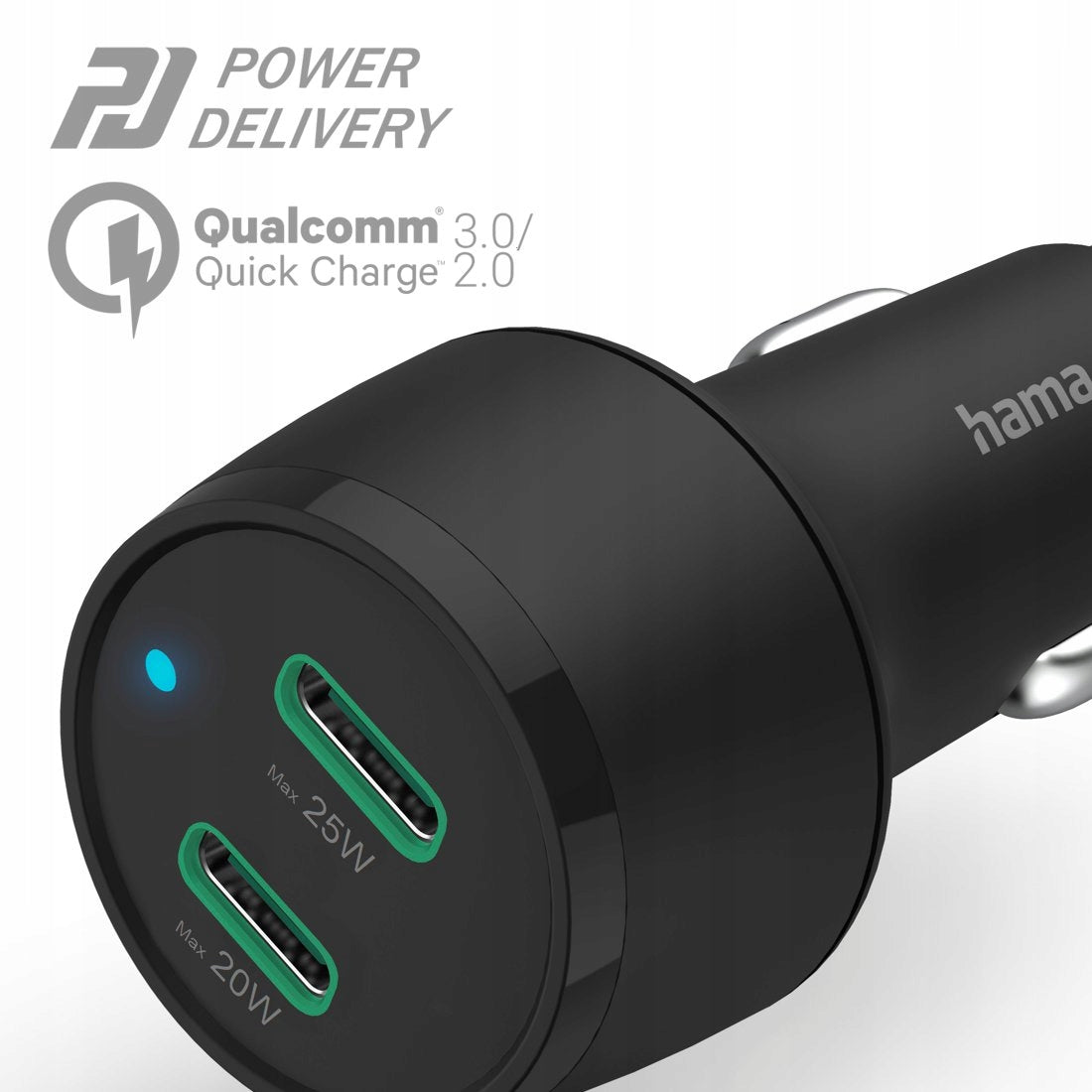 HAMA Car Charger 45W 2x USB-C PD/QC Fast Charging GaN LED Color black