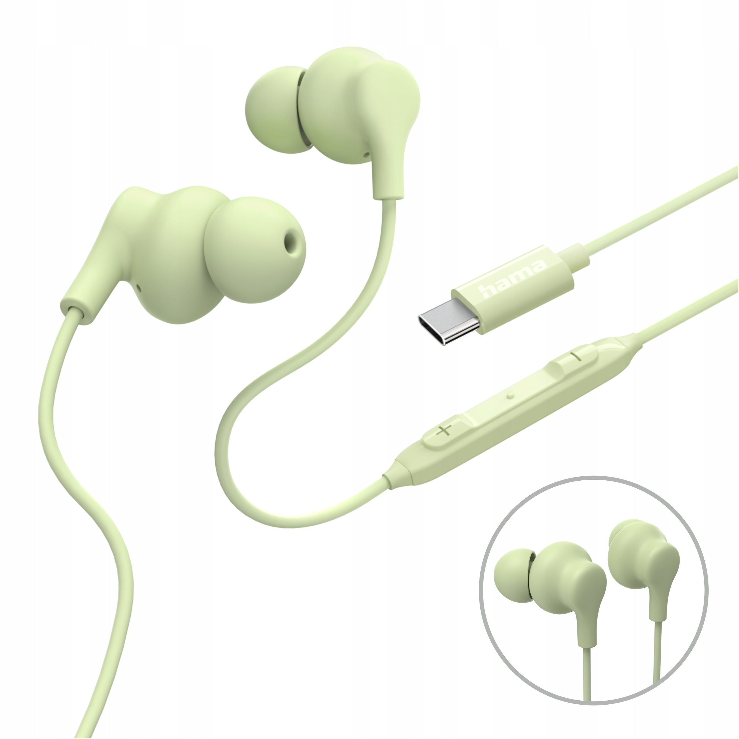 HAMA EARBUDS WIRED CURLY USB-C NEW GREEN REMOTE CONTROL MICROPHONE