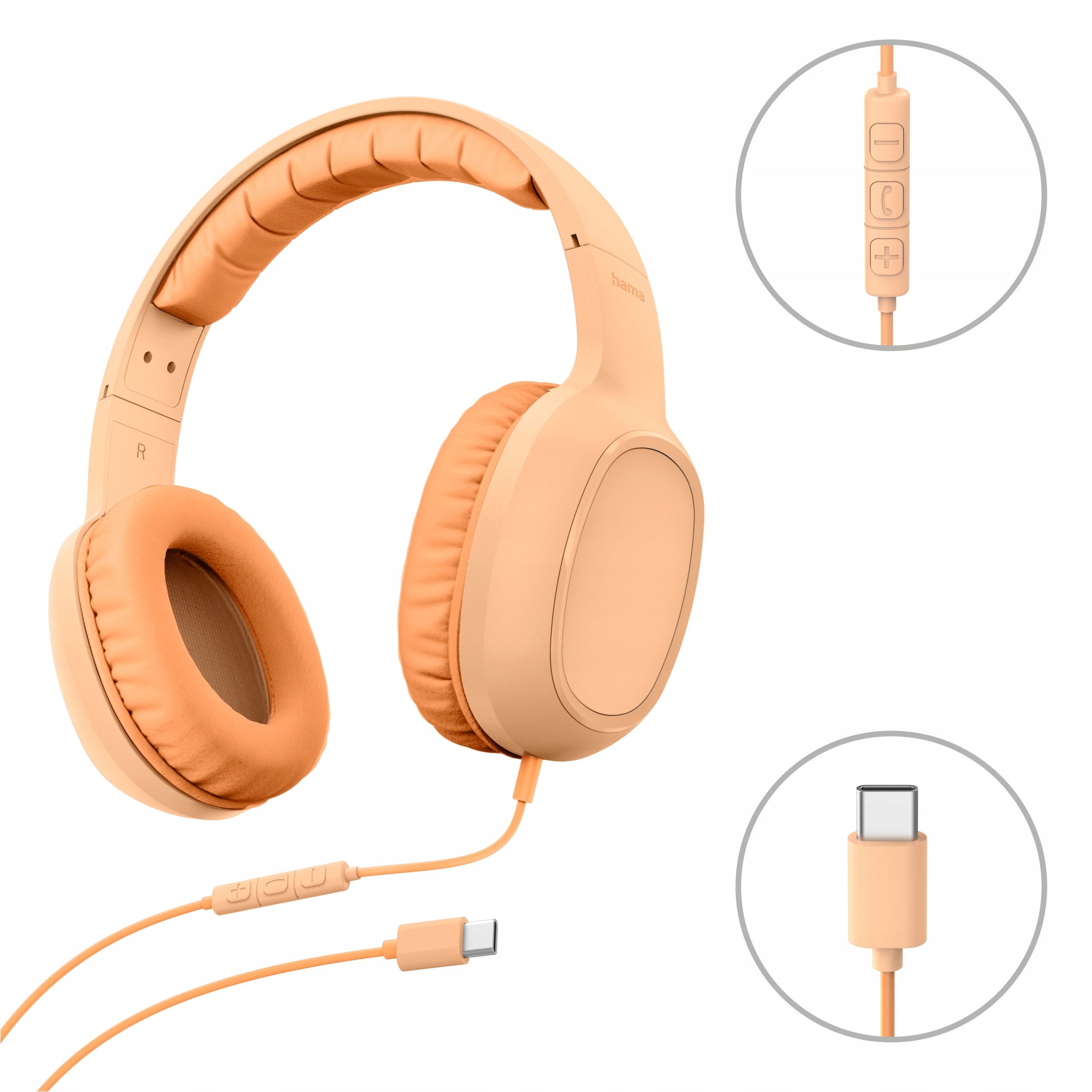 HAMA ON-EAR HEADPHONES FUN C WIRED WITH MICROPHONE NEW ORANGE
