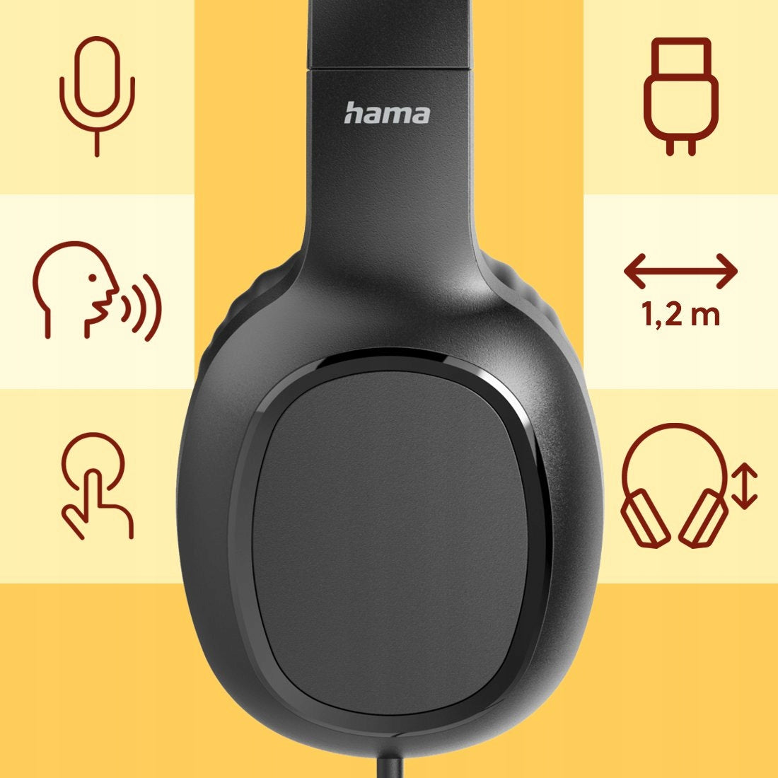 HAMA ON-EAR HEADPHONES FUN WIRED WITH MICROPHONE BLACK USB C Packaging status original