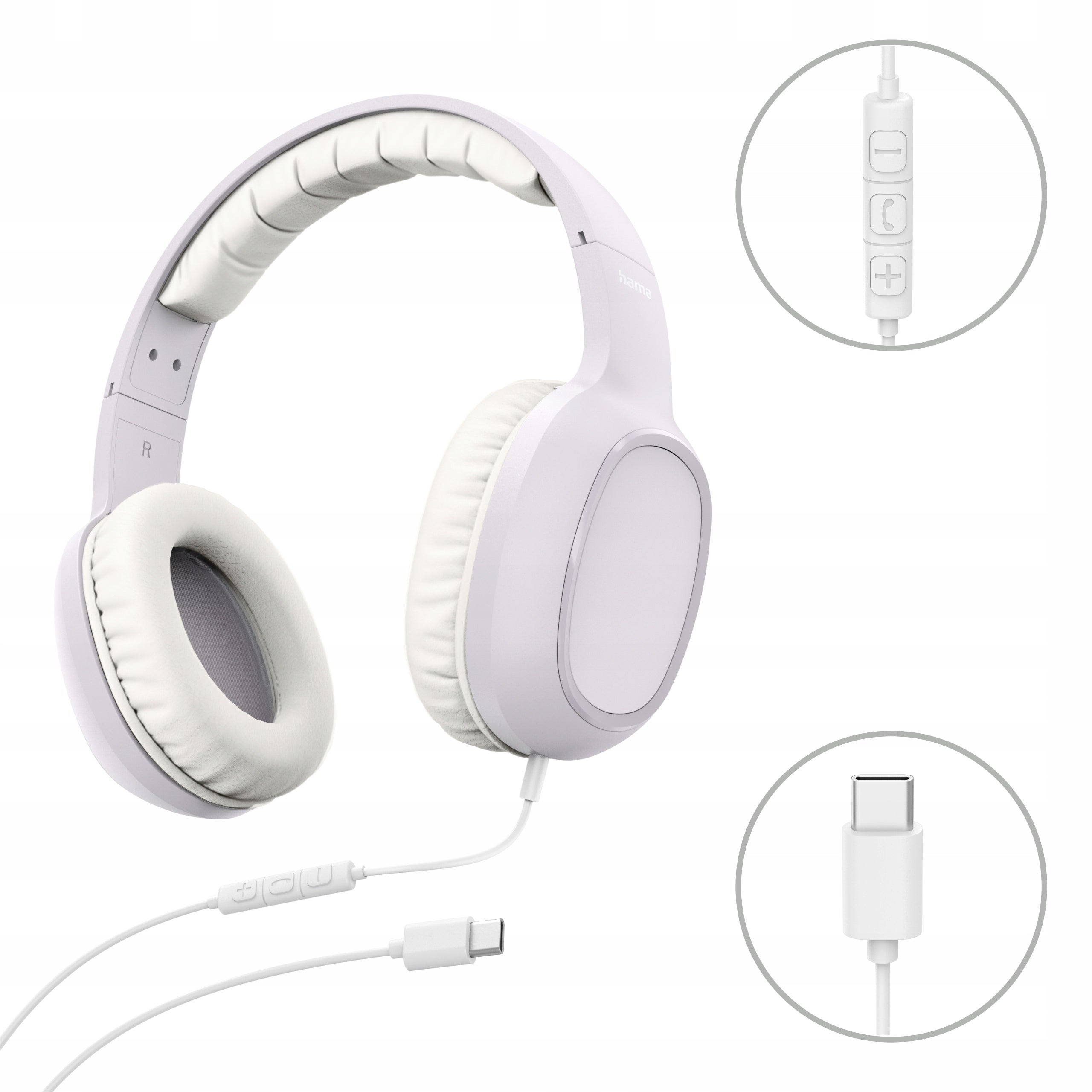 HAMA OVER-EAR HEADPHONES WIRED FUN USB C ON CABLE MICROPHONE AND REMOTE CONTROL