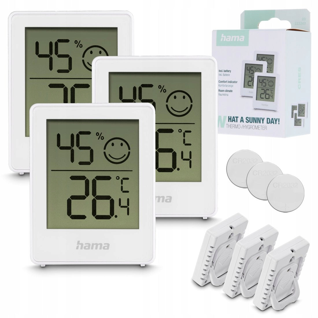 HAMA THERMOMETER INTERNAL HYGROMETER CRES WHITE SET OF 3