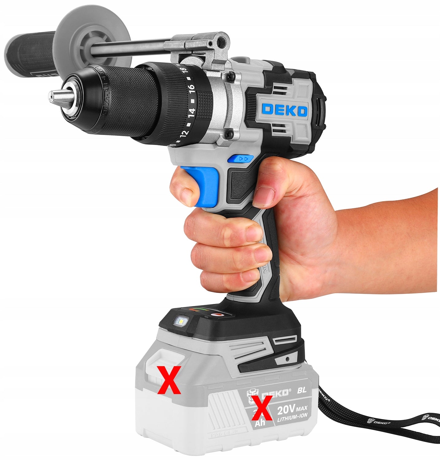 HAMMER DRILL CORDLESS IMPACT DRILL 120 NM DEKO Power supply rechargeable battery
