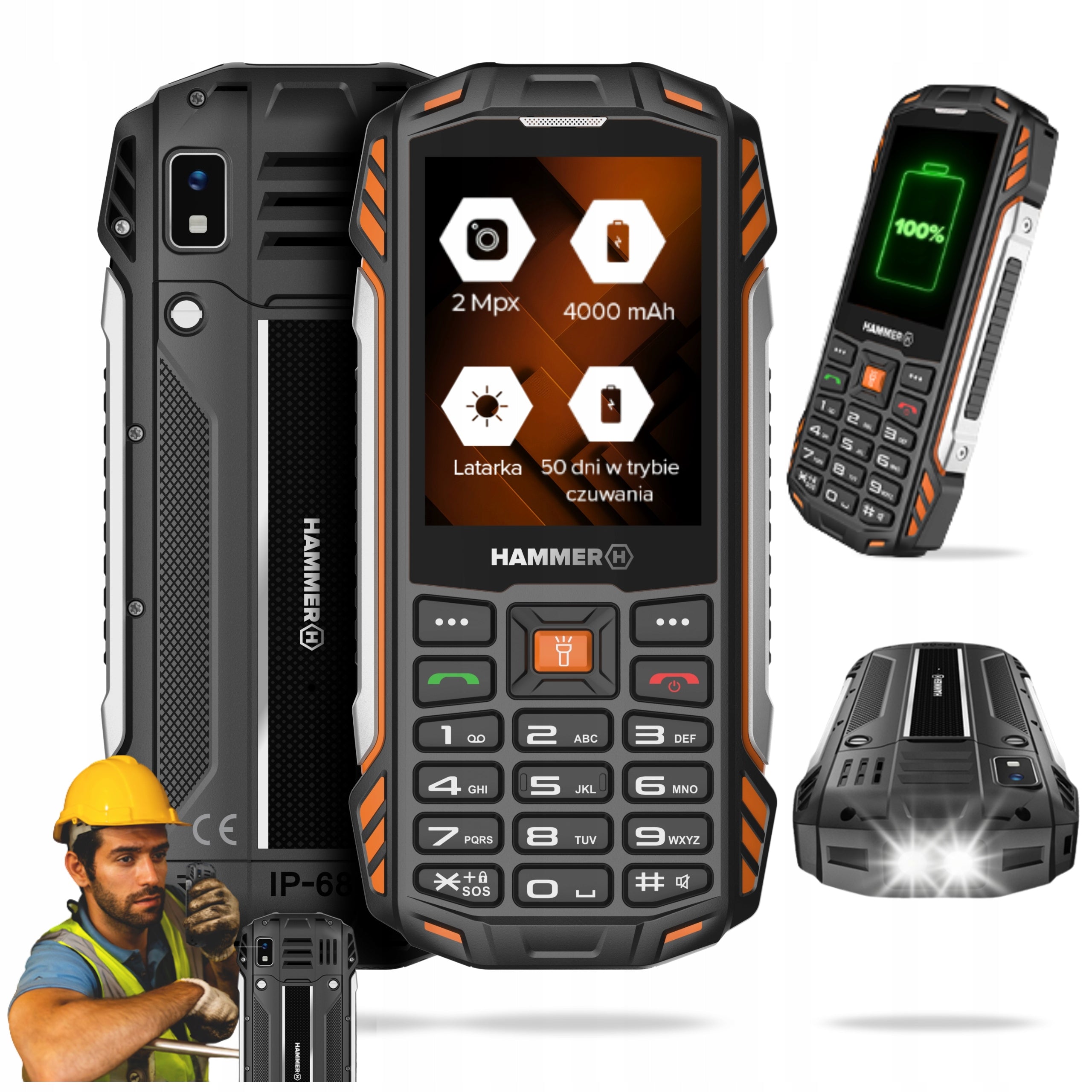 HAMMER POWER PLUS LTE MOBILE PHONE WATERPROOF STRONG ARMORED LIMITED Charger included no