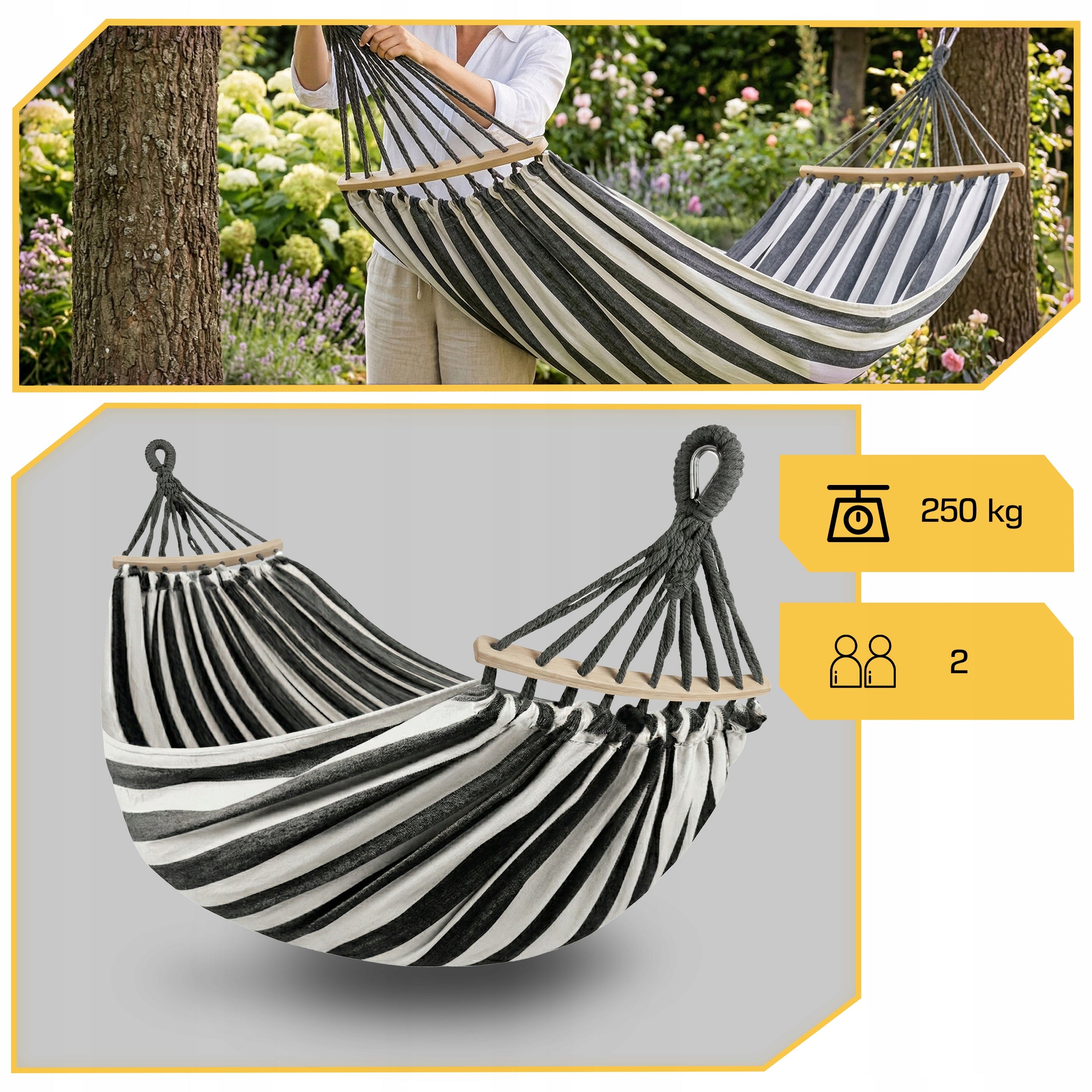 HAMMOCK 2 PERSON GARDEN XXL SWING STRONG REINFORCED HEADBAND LARGE + BAG Packaging status original