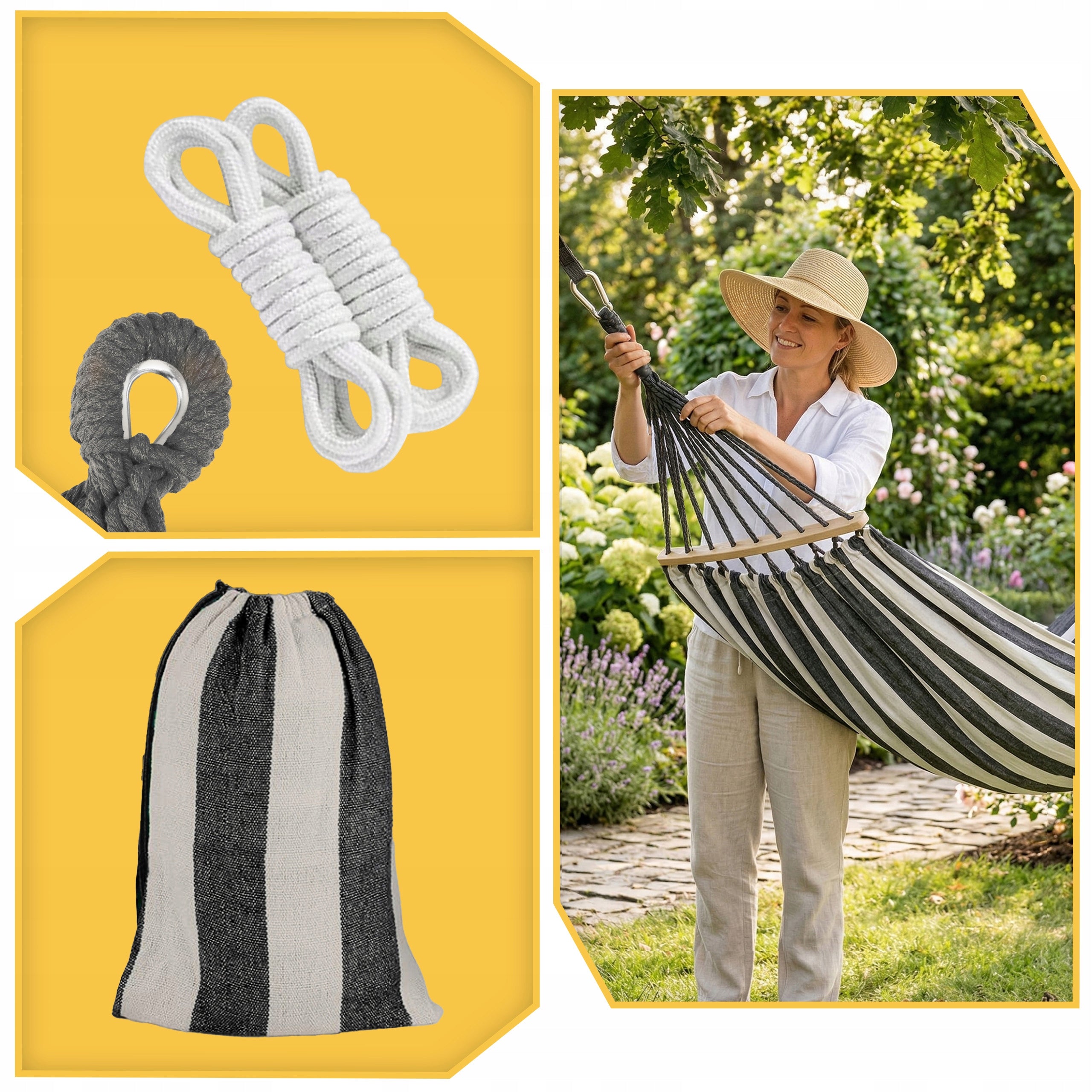 HAMMOCK 2 PERSON GARDEN XXL SWING STRONG REINFORCED HEADBAND LARGE + BAG Total length 260 cm