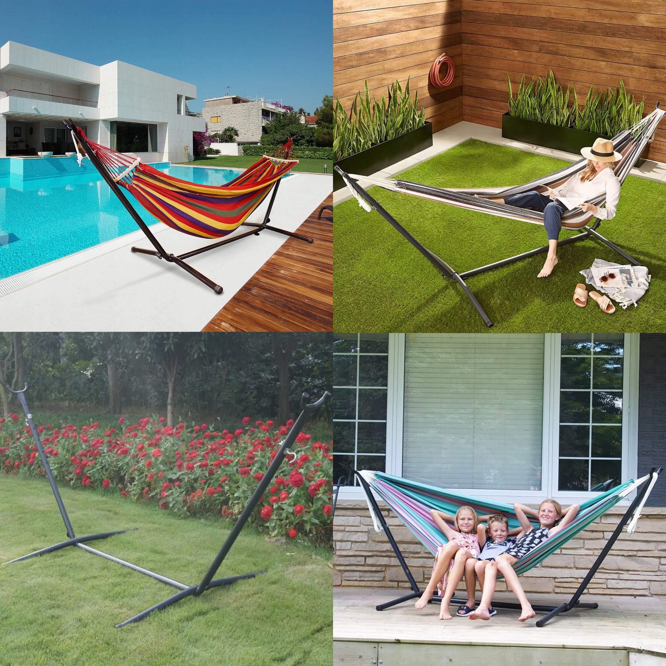 HAMMOCK FRAME METAL DOUBLE Folding Stand Solid 300kg BLACK Material width 98 cm