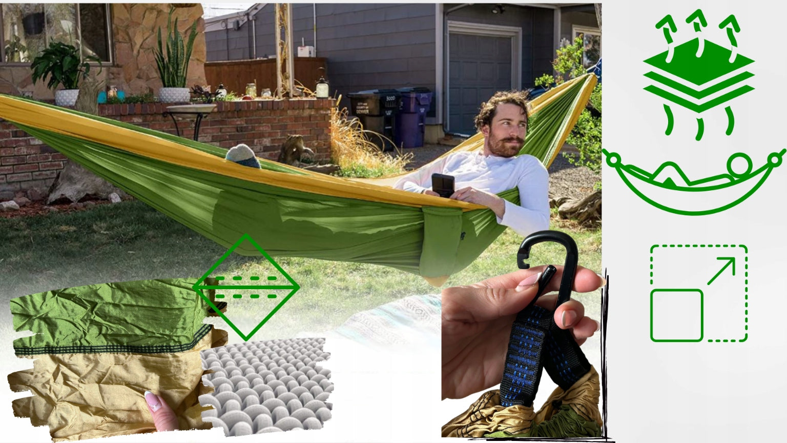 HAMMOCK SWING 2-PERSON 300x200 LARGE 300KG XXL LIGHT STRONG QUICK INSTALLATION Material width 200 cm