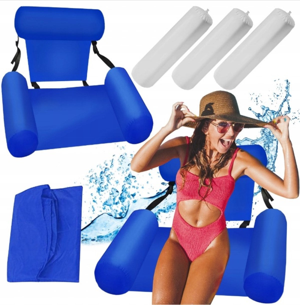 HAMMOCK WATER MATTRESS FOR SWIMMING INFLATABLE POOL CHAIR BEACH HEADREST